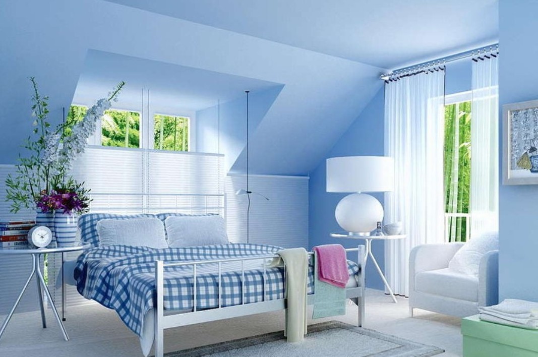 Desain Kamar Tidur Biru Pastel